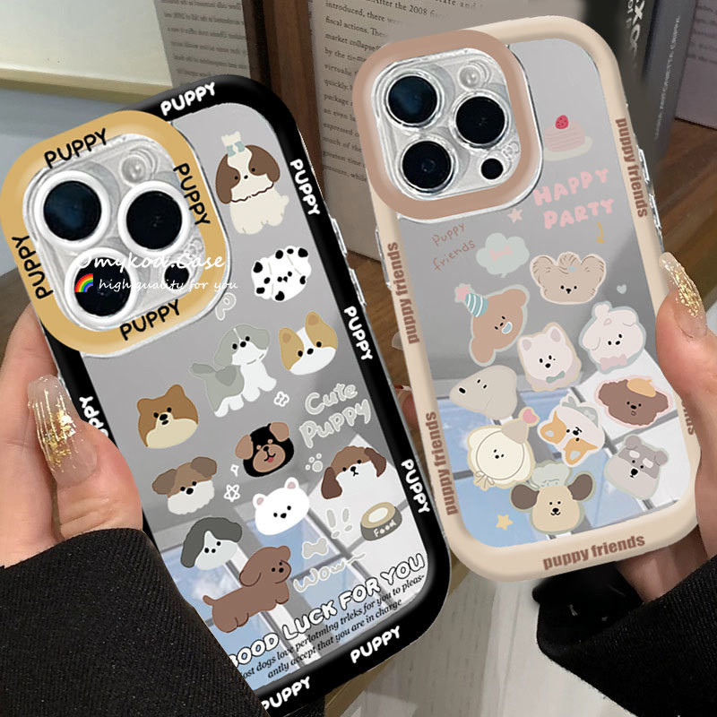 SAMSUNG หรูหราครีมกระจกสําหรับSamsung A05 A05S A15 A14 A13 A12 A55 A54 A51 A35 A34 A32 A25 A24 เคสโทรศัพท์Insน่ารักลูกสุนัขเพื่อนAnti Dropกันกระแทก