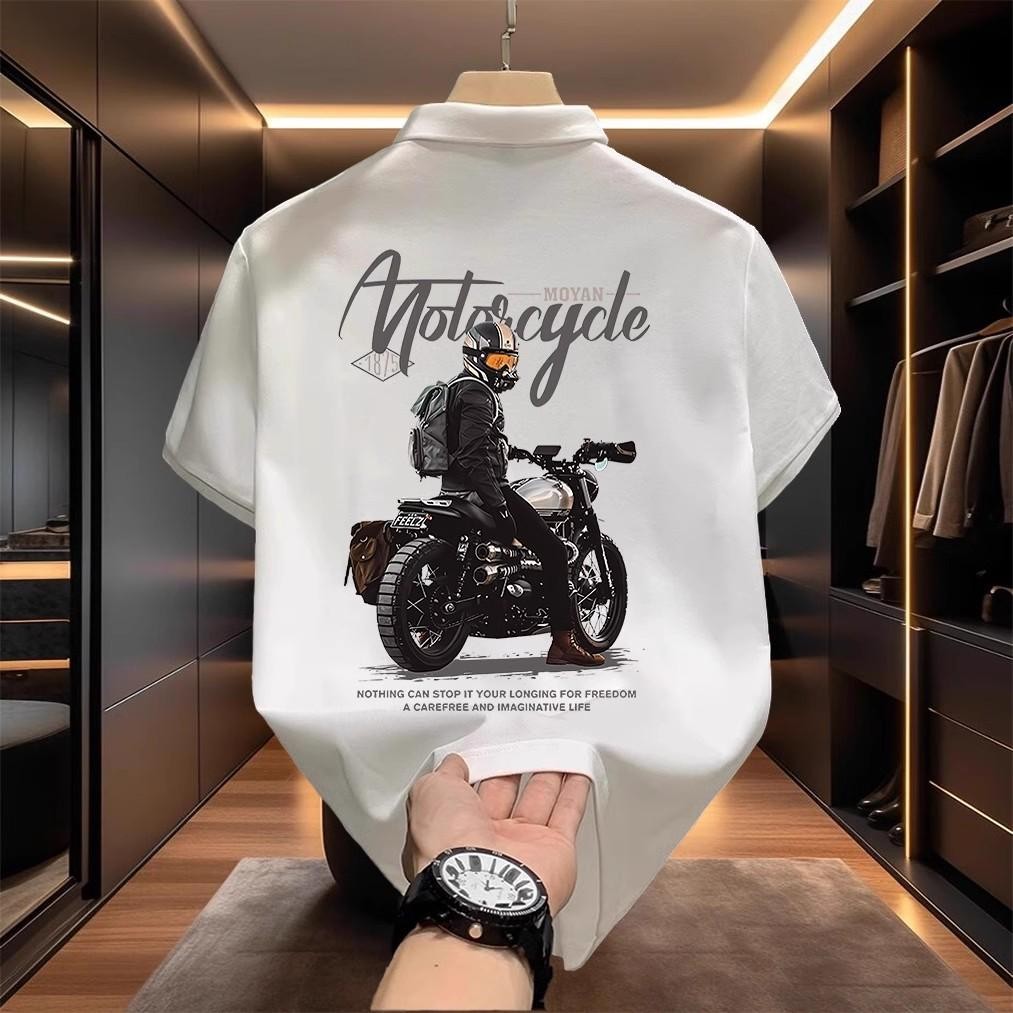 YOU-T🏍️ เสื้อโปโลชาย เสื้อยืด สตรีท เกรดพรีเมียม ultrasoft OVERSIZE เสื้อคอตตอน100% Unisex ไม่หดตัวลาย ลาย "motorcycle"