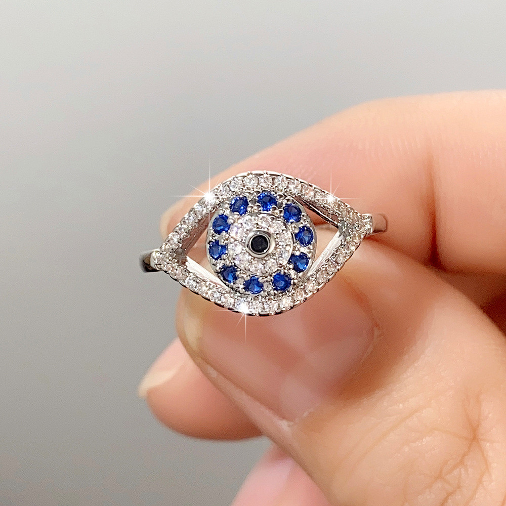 แหวนเซอร์โคเนียสีน้ําเงินเข้มสําหรับผู้หญิงตาชั่วร้ายสไตล์คลาสสิกปาร์ตี้เครื่องประดับของขวัญวันครบรอบ - รูปที่ 3