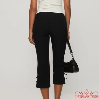 Topone-Women Capri กางเกงสีทึบ Bow Decor ฤดูร้อน Casual Cropped กางเกงยืด Crop Leggings
