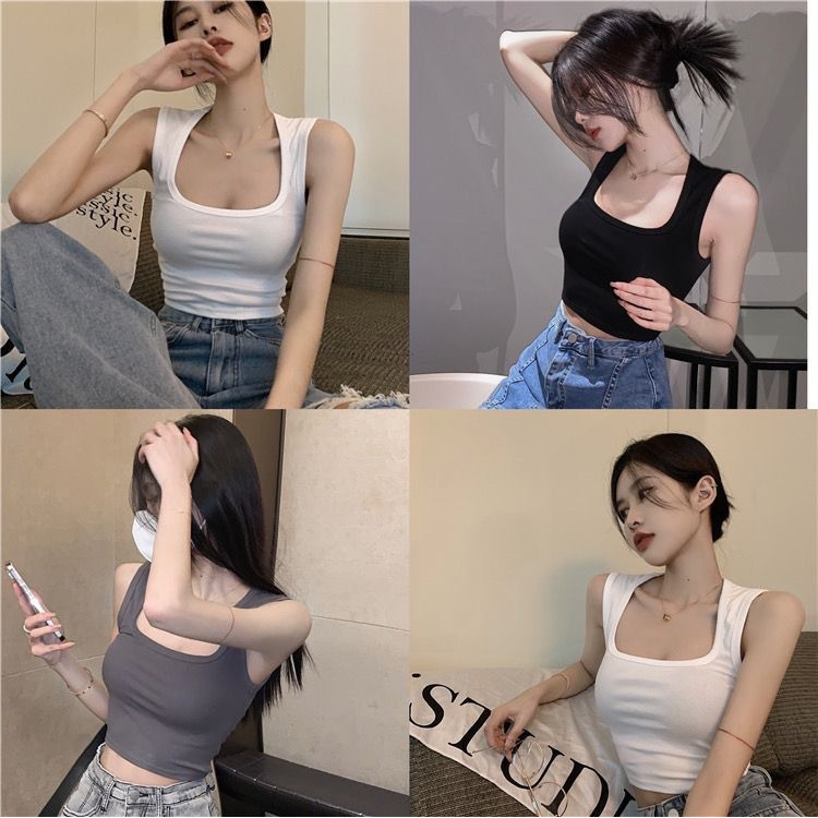 ผ้าฝ้ายแท้ สายสะพายไหล่กว้าง บรา เสื้อกั๊ก หน้าอก ถ้วยคงที่แบบออลอินวัน