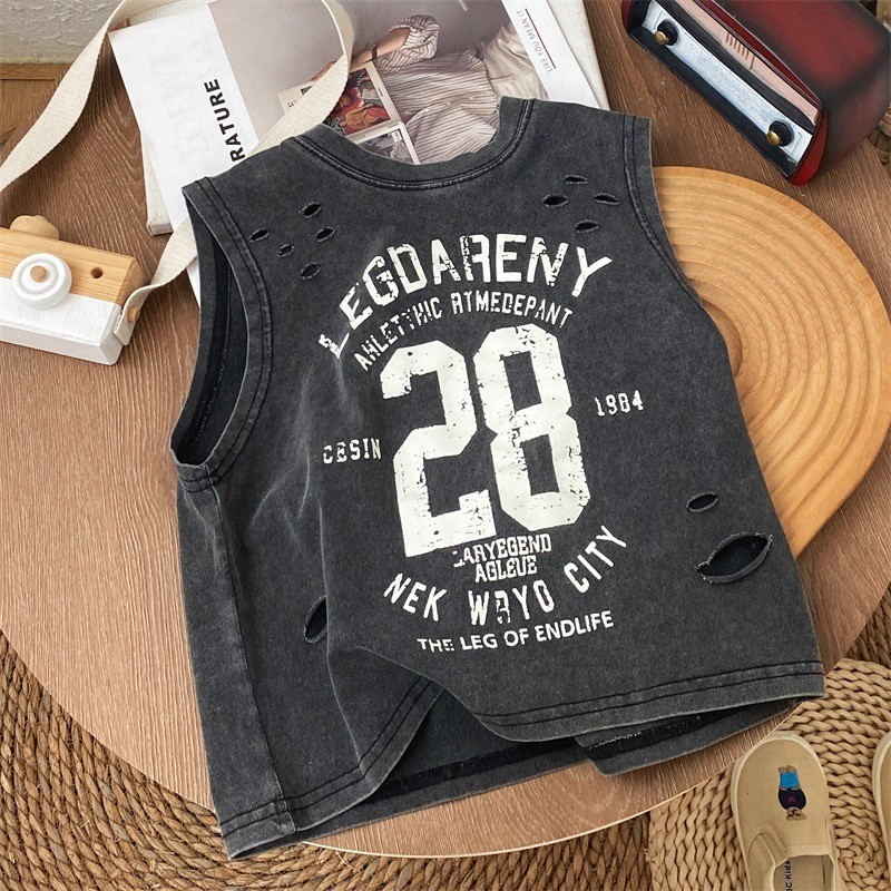 เสื้อกั๊กเด็กเสื้อยืดผ้าฝ้ายบริสุทธิ์หลวม