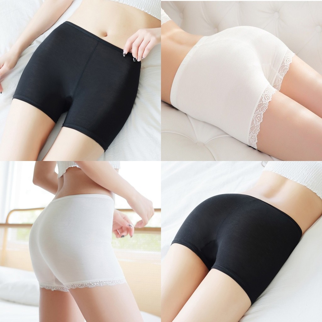 💖Miqi💖กางเกงซับใน สีพื้น กันโป๊ ขอบลูกไม้ ผ้านิ่มยืด รัดรูป ซับในขาสั้น ใส่สบาย พร้อมส่งจากไทย#KK7085