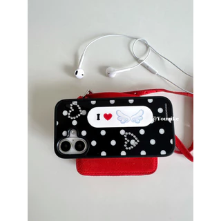 Polka Dot Style Bracket สไตล์เกาหลี ins สไตล์ y2k Retro Polka Dot เหมาะสําหรับ phone16pro/15promax Apple 13/14/12/17promax/11 เคสโทรศัพท์ AIR เคสป้องกัน 17