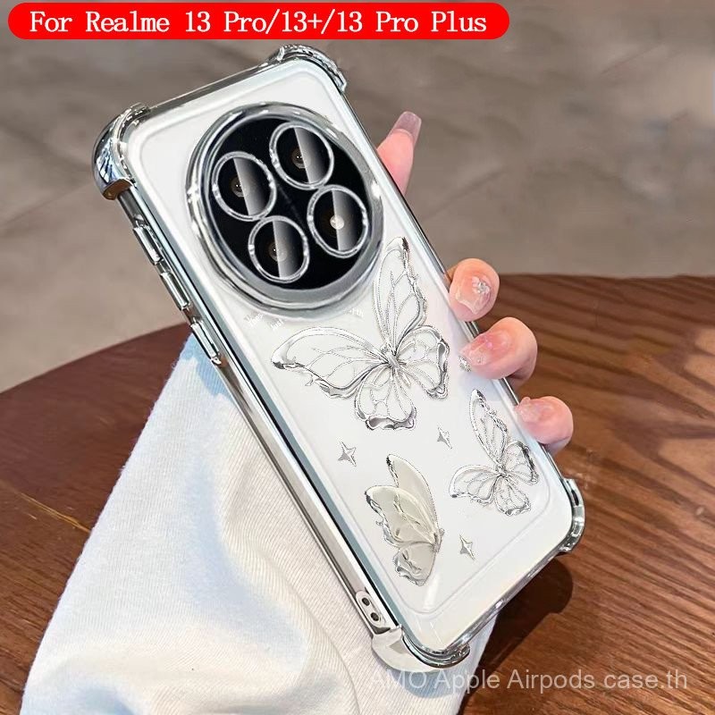 เคส Realme 12X 12 13 5G เคส Realme 13 12 14 Pro Plus 5G เคสน่ารักลายผีเสื้อใสเจลลี่นุ่มกันกระแทกพร้อมฝาครอบกล้องฟิล์มเลนส์หรูหราแบบถุงลมหนาสำหรับสาวๆ