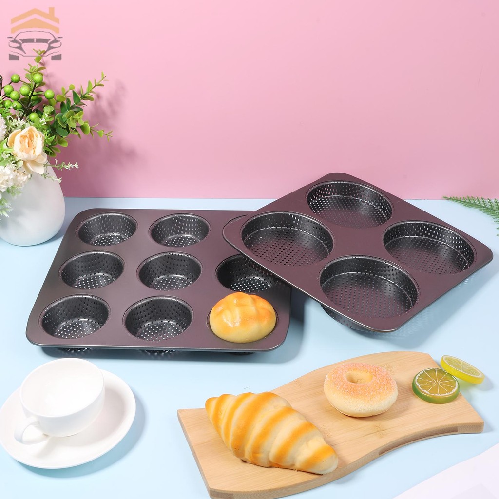 2 ชิ้นแฮมเบอร์เกอร์ Bun Pan 4/9 Cavity Perforated Nonstick Burger Buns Baking Mould สําหรับเนื้อพาย 