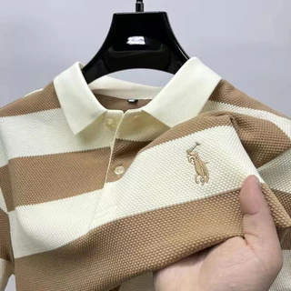PROMAN เสื้อโปโลผู้ชายแขนสั้น ผ้าฝ้ายลายทาง คอปกระดับไฮเอนด์ สไตล์เกาหลี สไตล์ลำลอง เหมาะคุณพ่อวัยกลางและผู้ใหญ่ ยอดนิยม