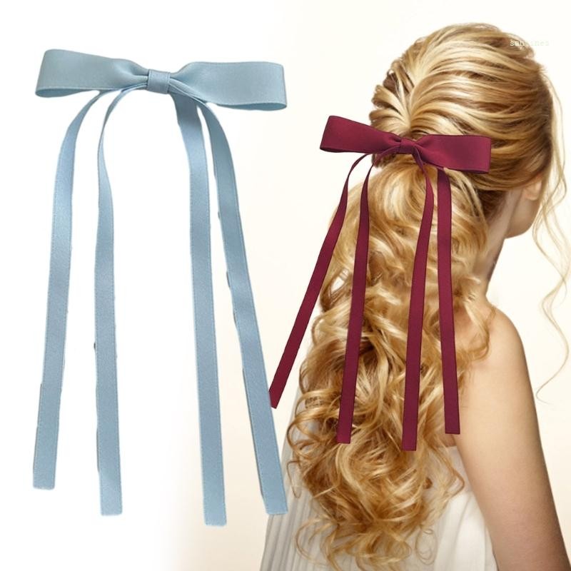 San* Elegant Hairpins สีทึบ Bowknot กิ๊บติดผมสําหรับสาวริบบิ้นคู่ผม Barrettes Duckbill คลิปอุปกรณ์เสริม