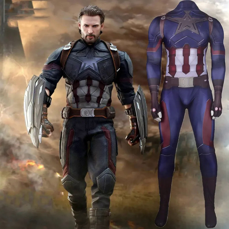 Captain America Cosplay Costume Zentai Superhero Bodysuit Unisex Tight Spandex Jumpsuits Halloween C