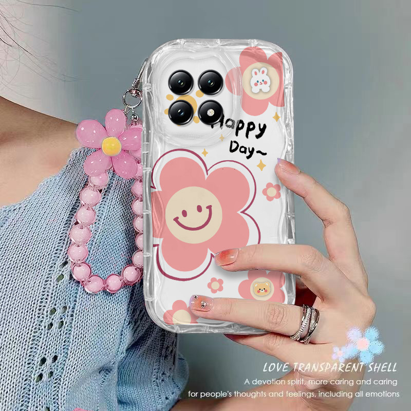 เคส Xiaomi 14T PRO เคสโทรศัพท์ใส ดอกไม้ เชือกห้อยลูกปัด เคสโทรศัพท์กันกระแทกแบบใส