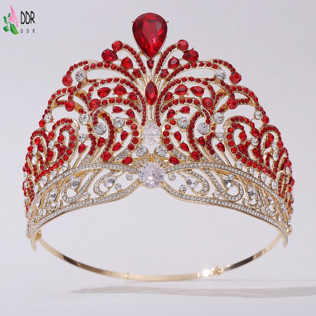 ผู้ใหญ่ Princess Crown Wave Headwear Sparkly Rhinestones อุปกรณ์เสริมผมปรับ Tiara