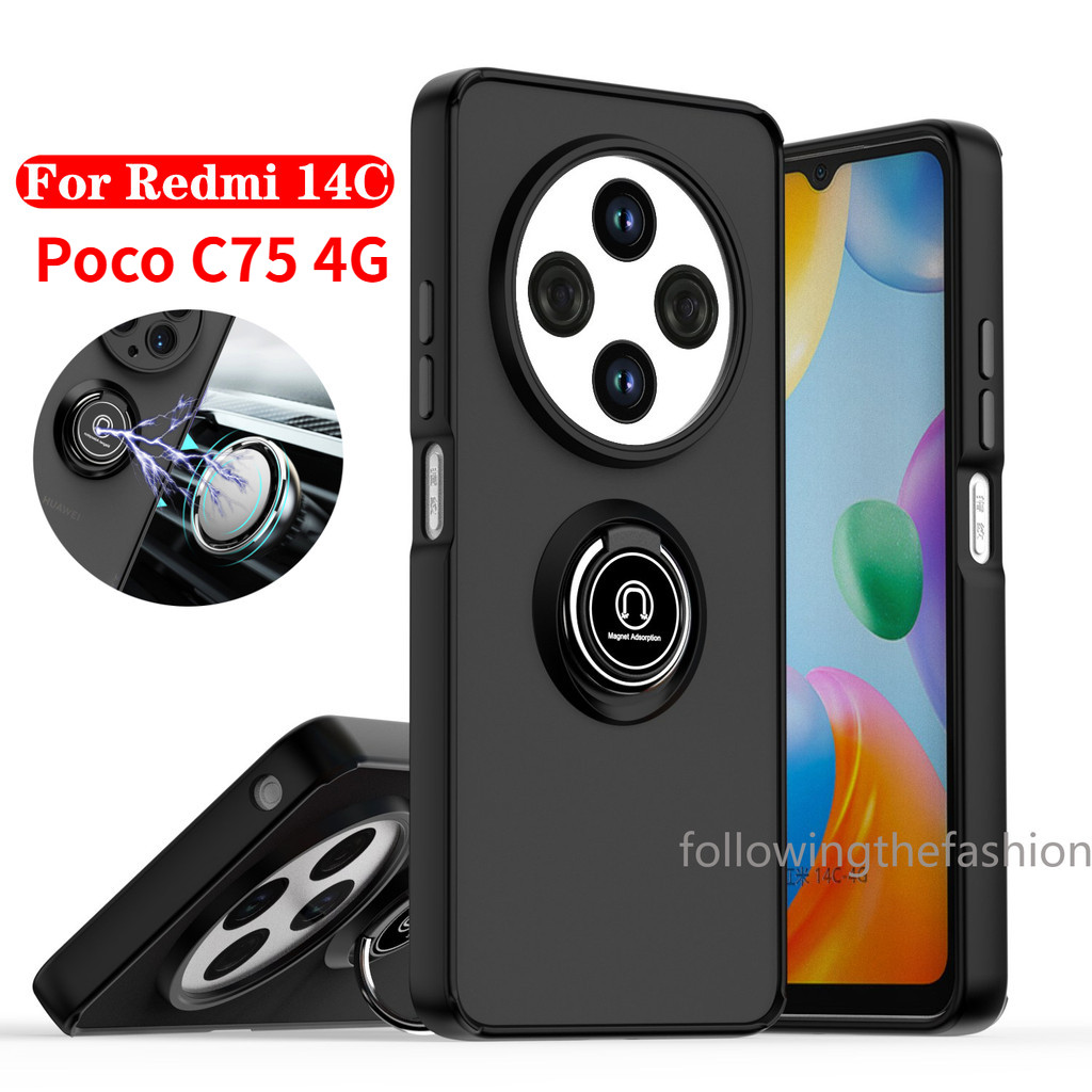 ปลอกกันกระแทกสําหรับ Xiaomi Mi Poco C75 4G Poco C 75 C75 4G 2024 เคสโทรศัพท์พร้อมแหวนแม่เหล็กขาตั้งวงเล็บอะคริลิค Hard แฟชั่นกล้องเลนส์ป้องกันปกหลัง