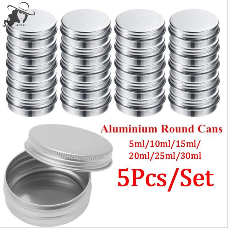 Lishu 5 ชิ้นอลูมิเนียม Mini รอบดีบุกโลหะคอนเทนเนอร์ขวดเก็บ Jar ฝาเกลียวกล่อง
 ไทย