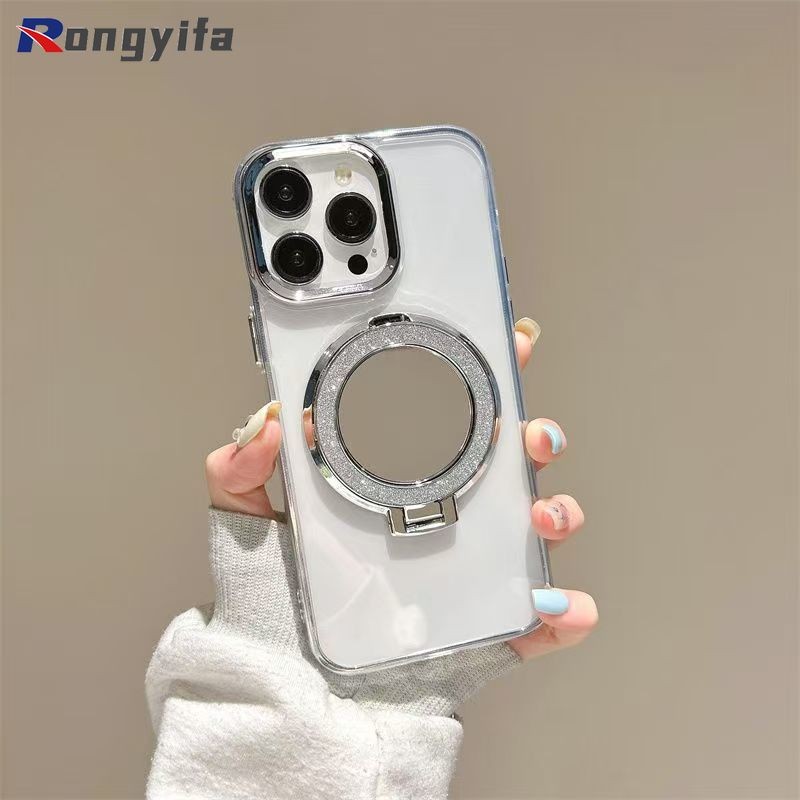 Shining Make Up Mirror Bracket Clearเคสโทรศัพท์สําหรับOPPO Reno 13 Pro 12 11 11F 10 9 8 7 SE Pro Plus 8Z 7Z 8T 6Z 5F 5K 4F 5 4 5G 4G 4GฝาครอบAnti-Fallชุบกรอบ เคส