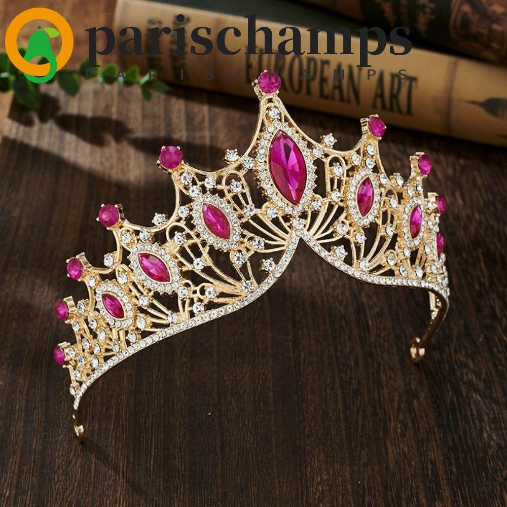 Parischamps Baroque Crown, Shiny โลหะเจ ้ าหญิง Tiara, Luxury Multicolor เครื ่ องประดับผมเจ ้ าสาว Tiara Rhinestone Crown สาว