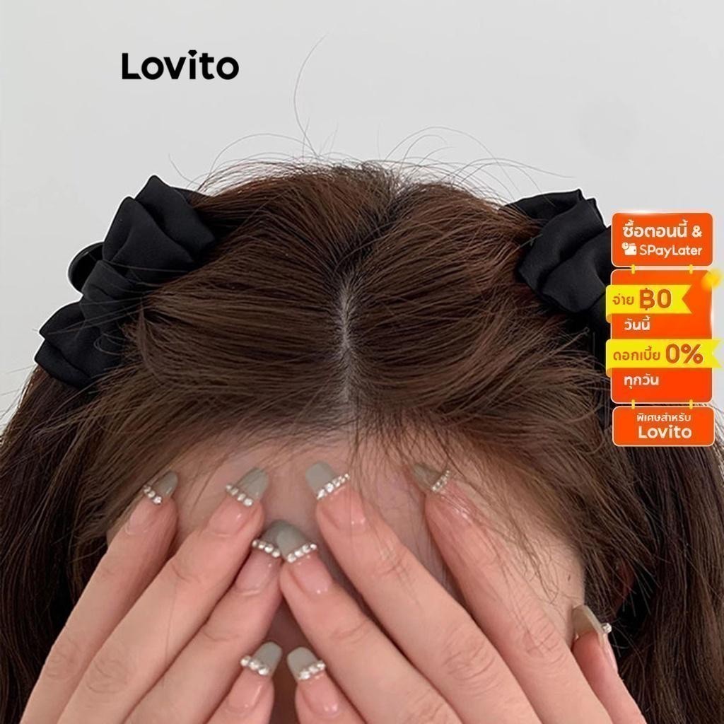 Lovito กิ๊บติดผมลำลอง สีพื้น แต่งโบว์ สำหรับผู้หญิง L60AD072 (สีดำ)