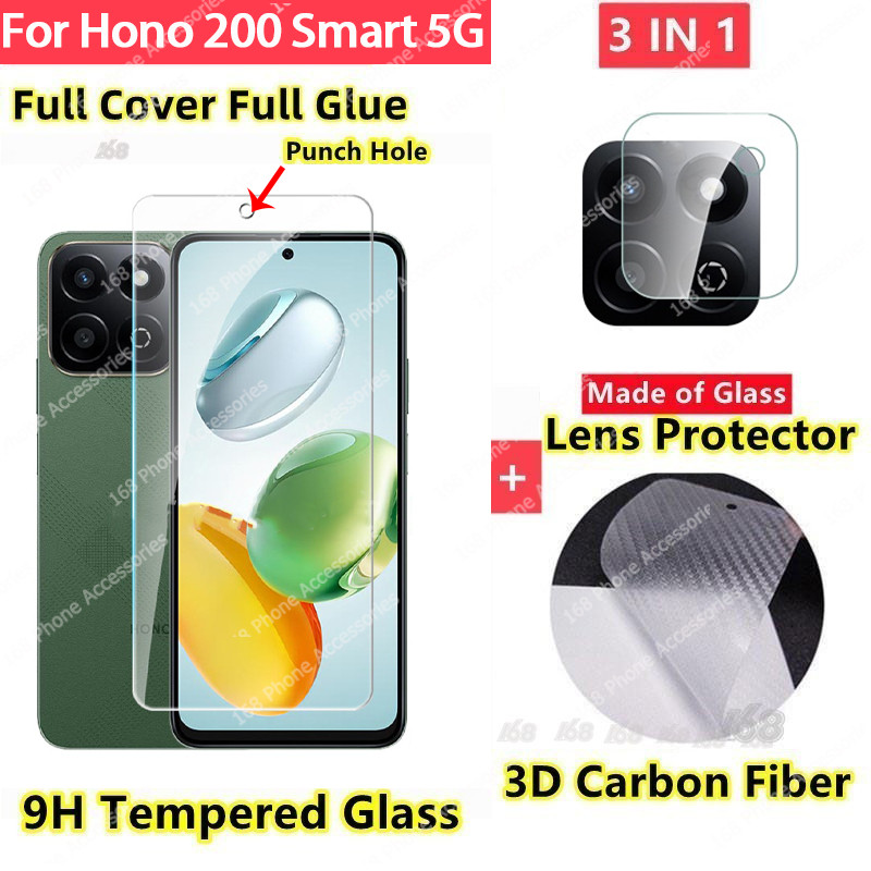 ฟิล์มกระจกสําหรับ Honor 200 Smart X7C X7D กระจกนิรภัยฟิล์มกันรอยกล้องเลนส์ป้องกันหน้าจอแบบเต็มฝาครอบกระจกความเป็นส่วนตัวด้าน 3 in 1 คาร์บอนไฟเบอร์ฟิล์มด้านหลัง