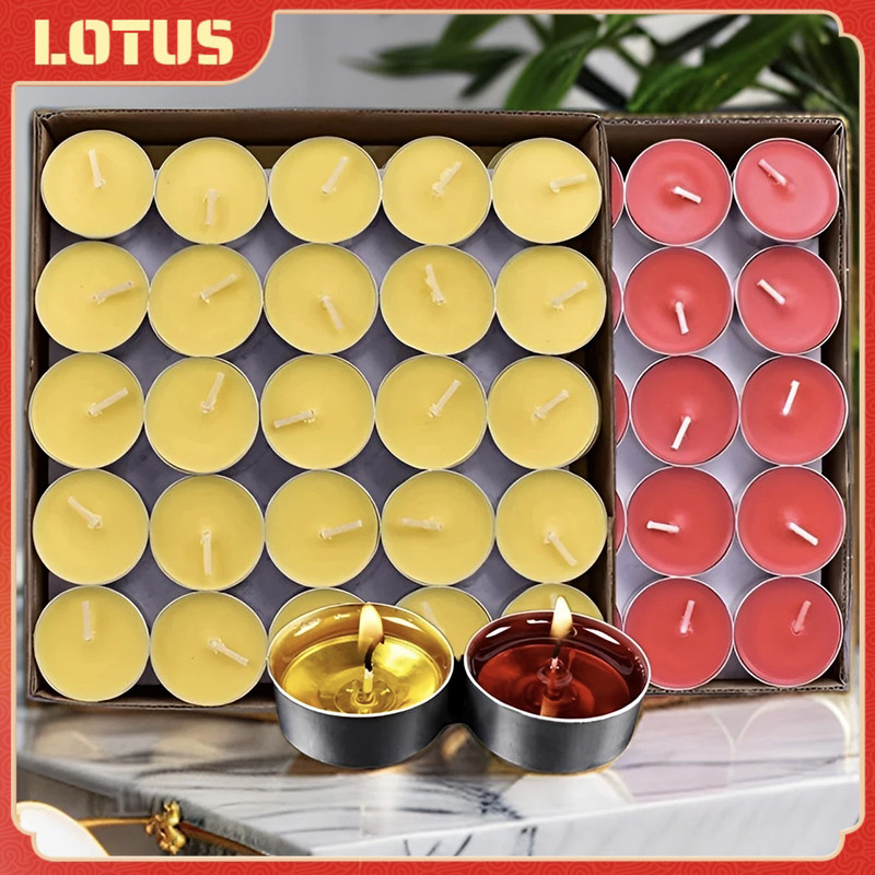 [50ชิ้น/กล่อง]สีขาว/สีแดง เทียนทีไลท์ เทียนกลม Tealight ไม่มีกลิ่น สปา เทียน dealtique