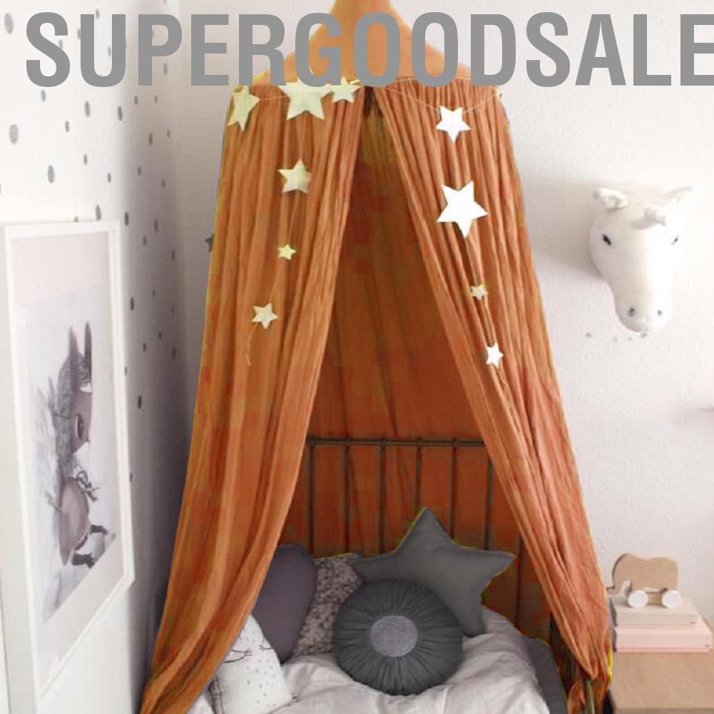 Supergoodsales หลังคาเตียงทรงกลมสีน้ำตาลโครงเตียงสุทธิตกแต่งบ้านสำหรับเด็ก