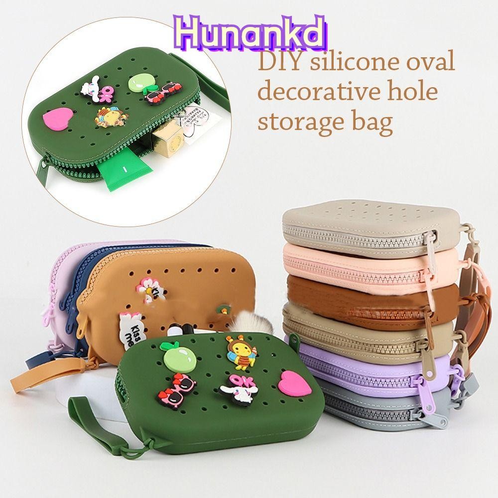 กระเป๋าใส่เหรียญ HUNAN Holes, กระเป๋าใส่เงินซิลิโคนมัลติฟังก์ชั่น DIY, กระเป๋าเก็บซิป DIY น่ารัก