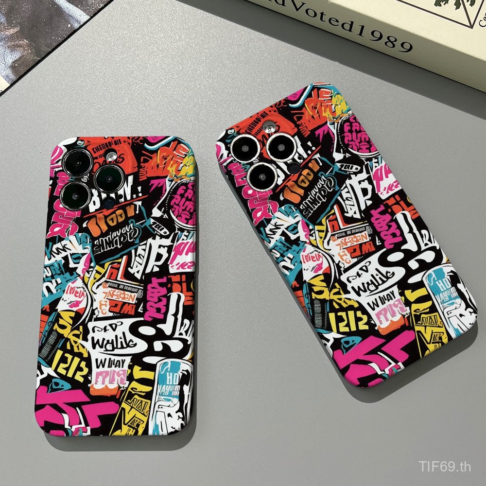 เคสมือถือไอโฟนยี่ห้อแฟชั่นเละเทะป้ายภาษาอังกฤษสำหรับ iPhone 16PROMAX xsmax 8PLUS XR XR 16Pro เคสป้อง