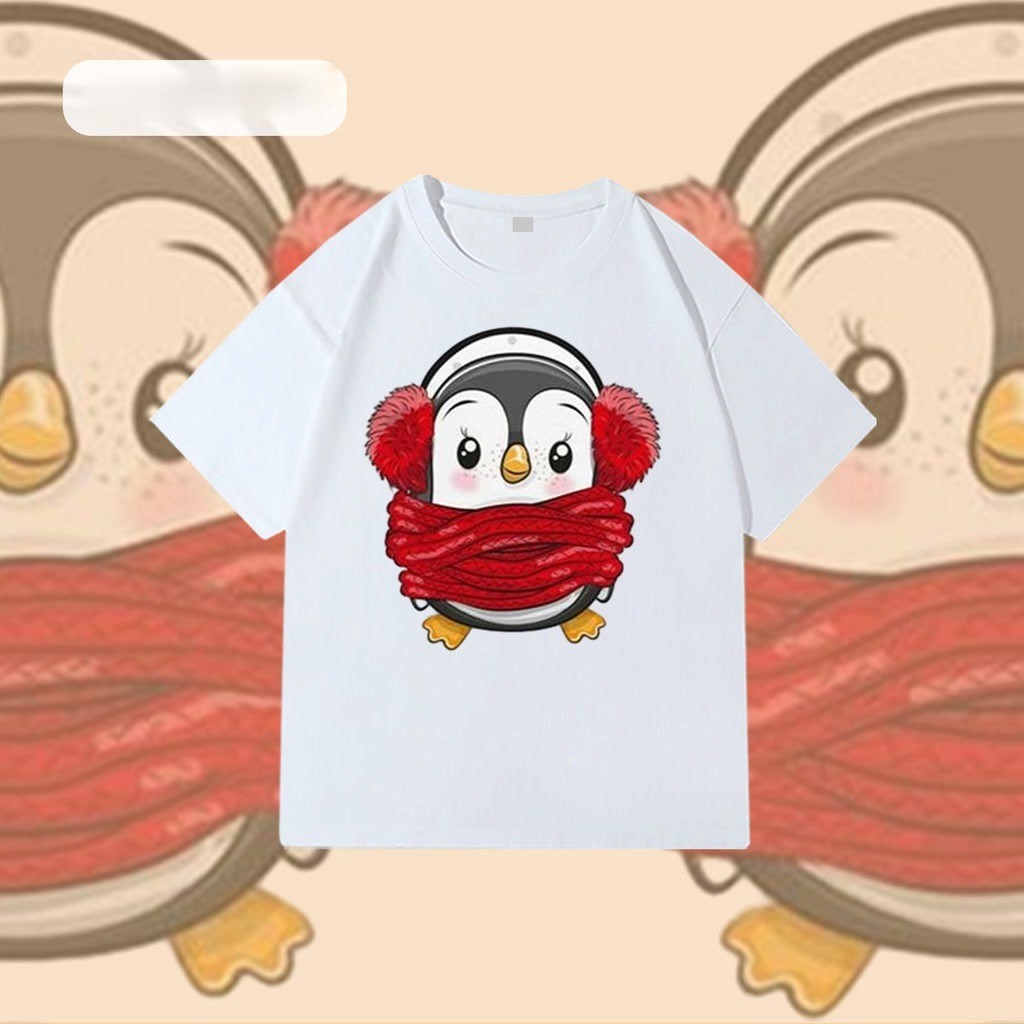 (จัดส่งตลอด 24 ชั่วโมง）Angle Official เสื้อโอเวอร์ไซส์ เสื้อยืด สไตล์เกาหลี   Christmas เพนกวิน 100%cotton 11สี M-3XL