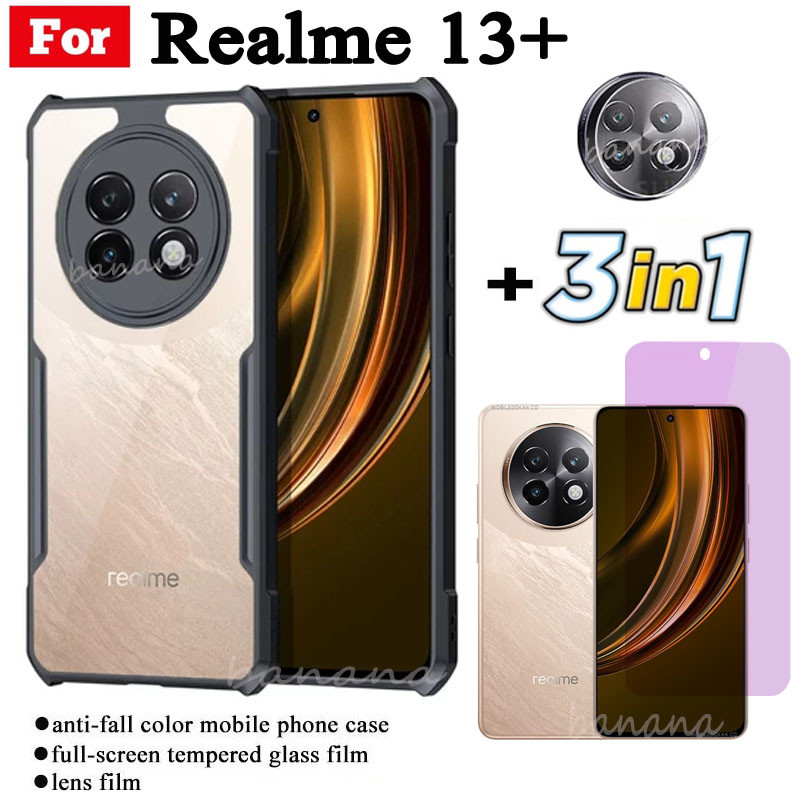 3 in 1 Realme 13 + 13 Plus เคสโทรศัพท์กันกระแทกสําหรับRealme 13 5G Realme 12 + 12 5G Anti-blue Rayกระจกนิรภัยและฟิล์มเลนส์