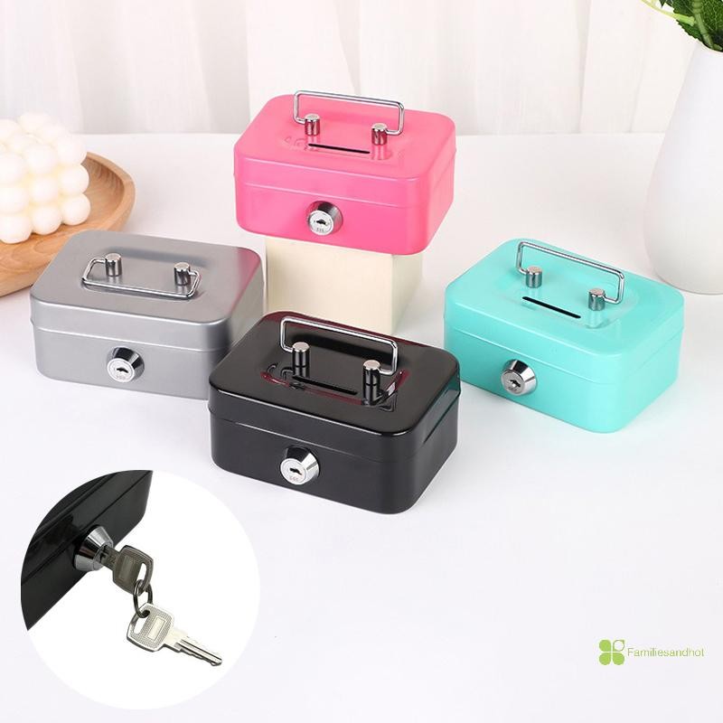 Familiesandhot> กล่องเงินสดโลหะ Mini Safe Lock Box Money Bank Metal Coin Bank Security Box Sturdy เงินสดแบบพกพาสําหรับเด็กเหรียญคอลเลกชันดี