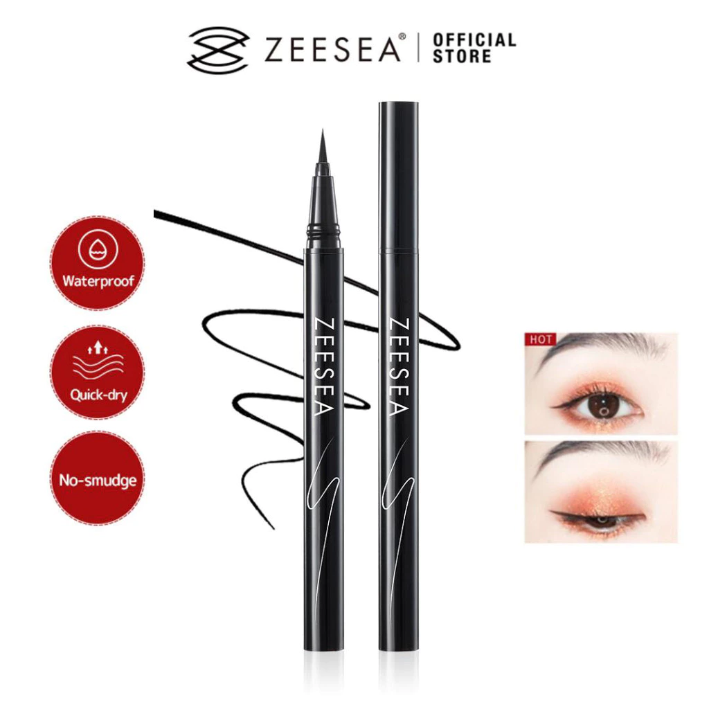 Zeesea อายไลเนอร์ติดทนนานสีดํา 10H กันน้ําอายไลเนอร์ติดทนนาน Highly Pigmented Eye แต่งหน้า Sweatproof Quick-Dry No-Smudge สีดําที่มีสีสัน Liquid แสตมป์ดินสอ