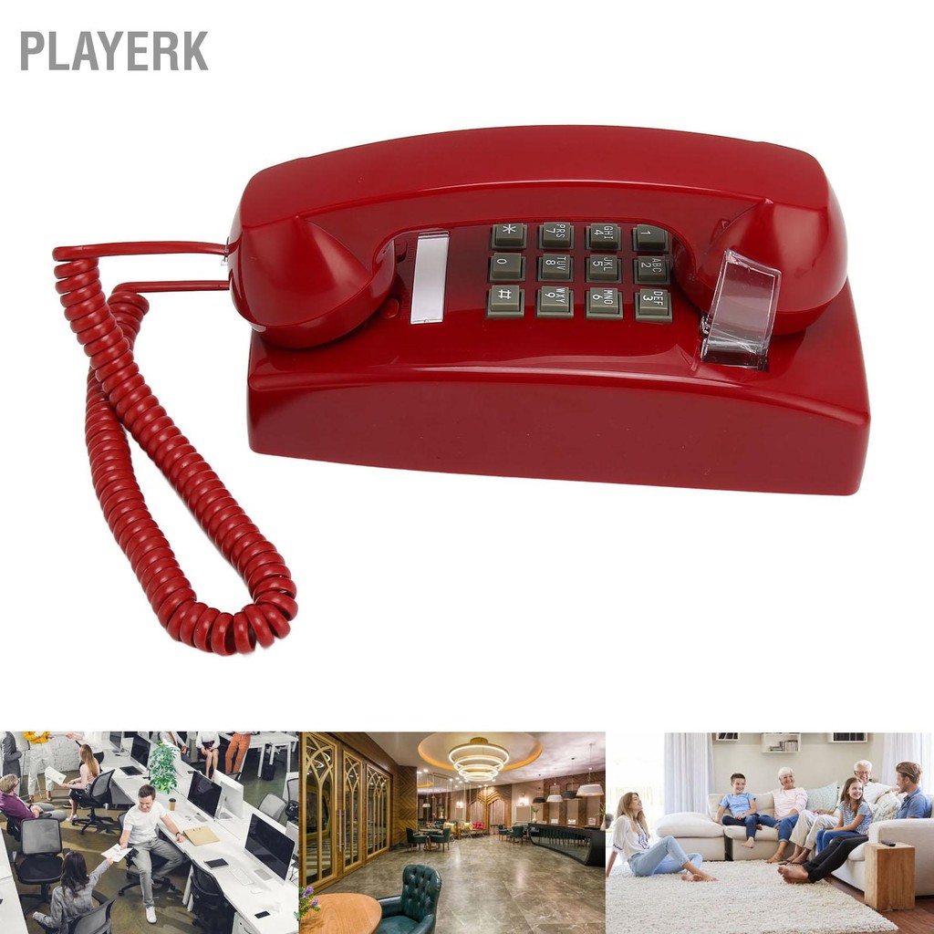Playerk สไตล์เก่าโทรศัพท์ติดผนังย้อนยุคกันน้ำโทรศัพท์พื้นฐานแบบมีสายพร้อมการควบคุมระดับเสียงโทรศัพท์มือถือสำหรับโฮมออฟฟิศโรงแรมสีแดง