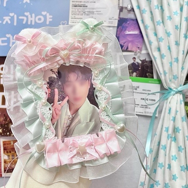 หูแมวน่ารักแฮนด์เมดใหม่ลูกไม้ผู้ถือบัตรภาพกระเป๋านักเรียนจี้