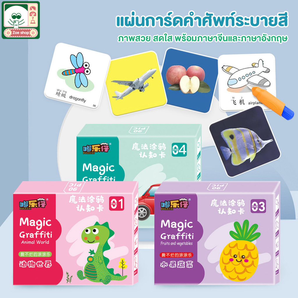 บัตรภาพคำศัพท์ การ์ดให้ความรู้กราฟฟิตี Doodle Cognition Flash Card แฟลชการ์ดเด็ก พัฒนาสายตาเด็กเล็ก กระตุ้นการมองเห็น