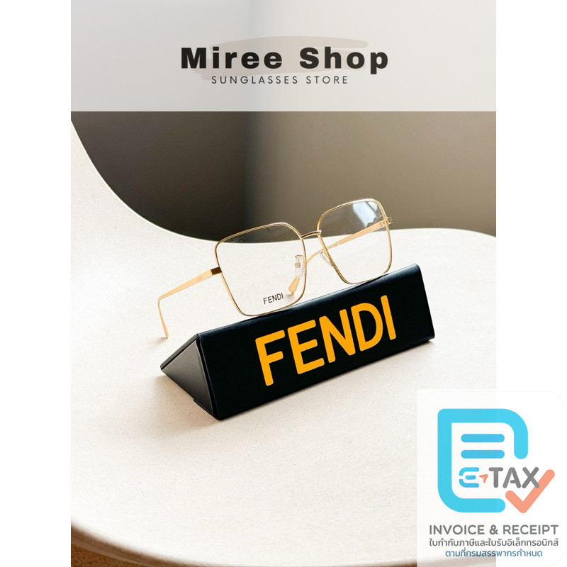Fendi Square Eyeglasses กรอบแว่นสายตาสีทอง ของแท้ FE50063U