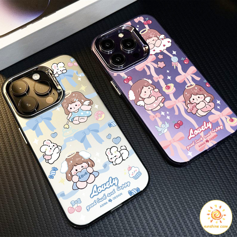 GOOD เคสมือถือลายตุ๊กตาโบว์คู่สุดสร้างสรรค์ ไอโฟน11 For iPhone12 13 14 15 16 Pro MAX X XS XR XS 7 8Plus