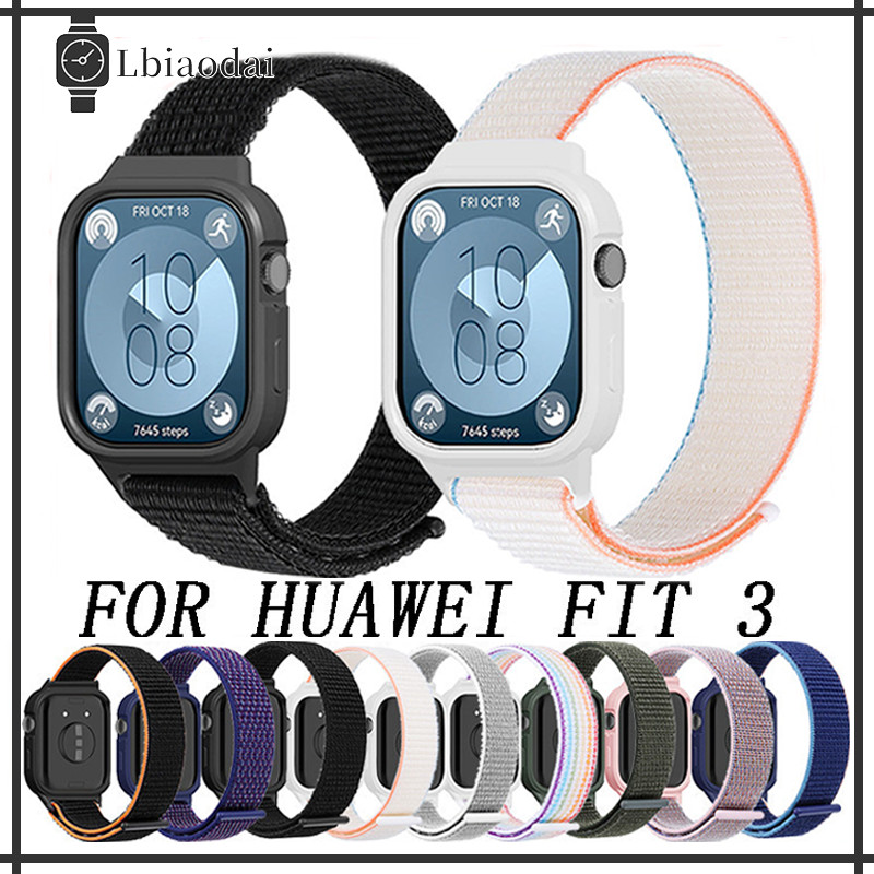 ไนลอนลูปกรณีและสายนาฬิกา Huawei Watch Fit 3 ฟิล์มป้องกันหน้าจอซิลิโคนแบบถอดเปลี่ยนได้ TPU เทปกันชน Huawei Fit 3