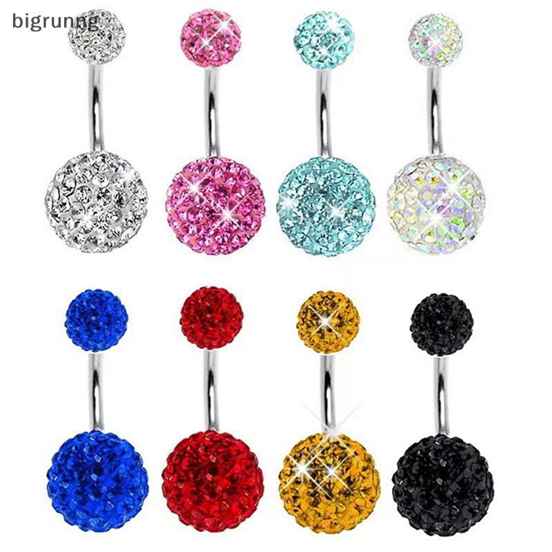 Bigrunng 1PCS คริสตัลบอล Belly ปุ่มแหวนสแตนเลส Zircon Navel Belly น่ารัก Navel Bar SG