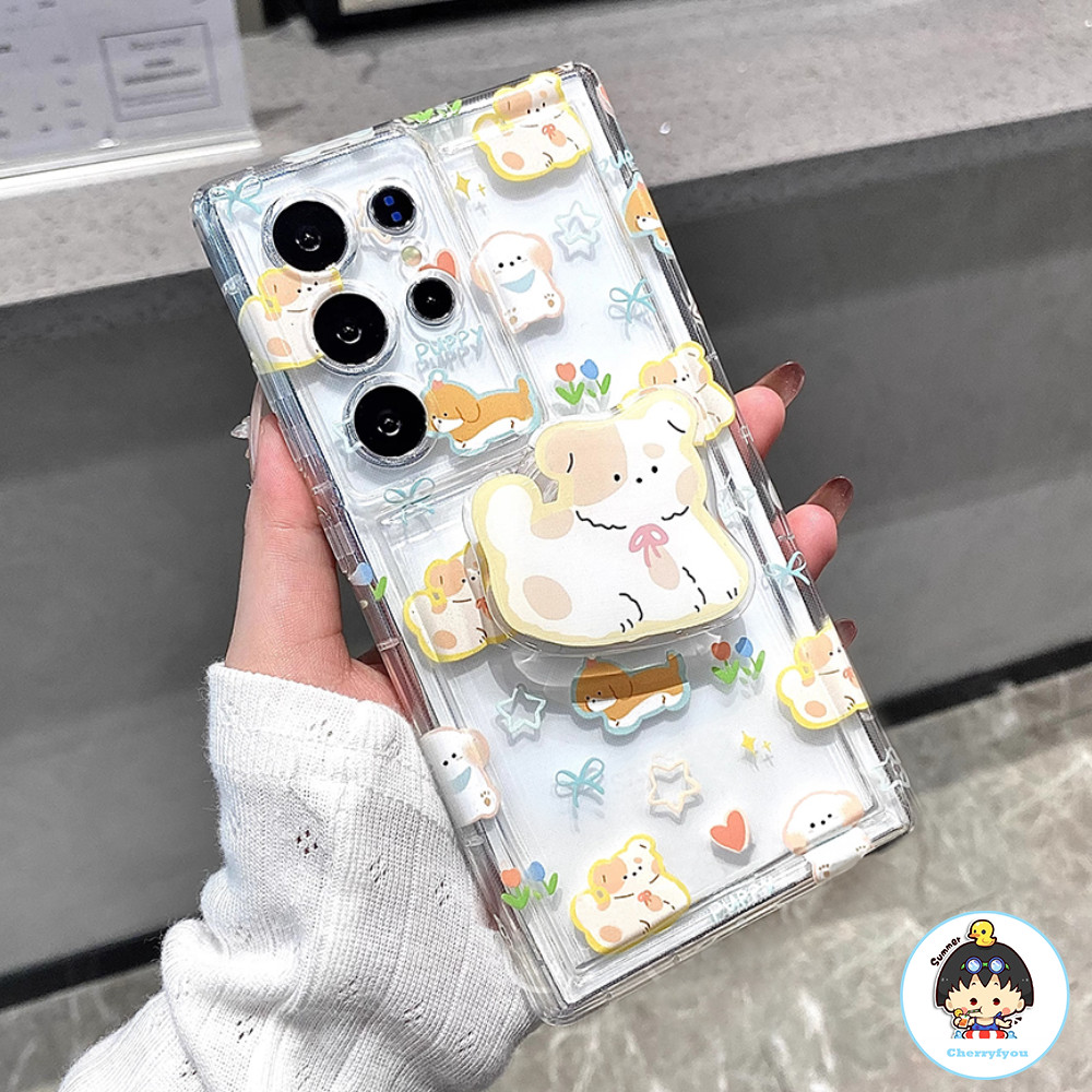 SAMSUNG น่ารักการ์ตูนลูกสุนัขที่วางเคสโทรศัพท์สําหรับsamsung S24 S23 S22 Ultra Plus A14 A54 A12 A13-4G A21S A23-5G A53-5Gกันกระแทกนุ่มTPUปกหลัง