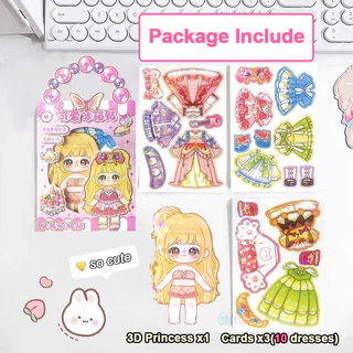 GeeToy 4Pcs DIY ตู้เย็นสติกเกอร์แม่เหล็กของเล่นการ์ตูนเจ้าหญิงแต่งตัวสติกเกอร์ชุดของเล่นทํามือสําหรับเด็ก