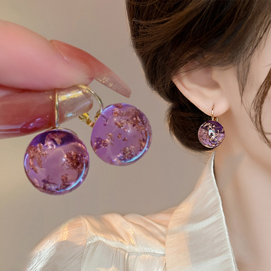 Niche Design Sense สีม่วงต่างหูฟอยล์สีทองใสหญิงสไตล์ใหม่แฟชั่นต่างหูเฉพาะ
