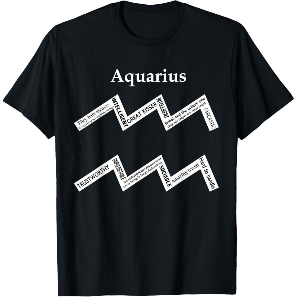 เสื้อยืดผ้าฝ้ายผู้ชาย Aquarius Traits Astrology Zodiac Sign Handing T เสื้อ 4XL , 5XL , 6XL