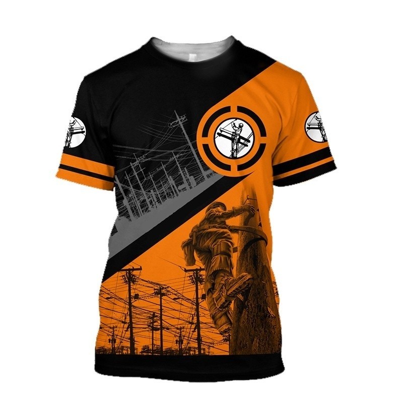 Lineman Graphic 3D พิมพ์บุรุษเสื้อยืดสําหรับชายขนาดใหญ่ Tee เสื้อฤดูร้อนแขนสั้นแฟชั่นสบายๆ Streetwear Unisex