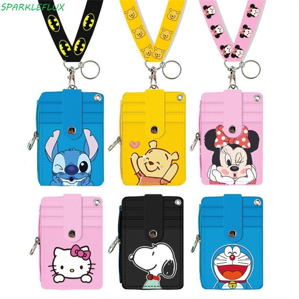 Sparkleflux Named Card Holder ของขวัญนักเรียนสําหรับเด็ก Id บัตรเครดิต Identity Lanyard หนัง Pu 5 Bits Bus Card Hold