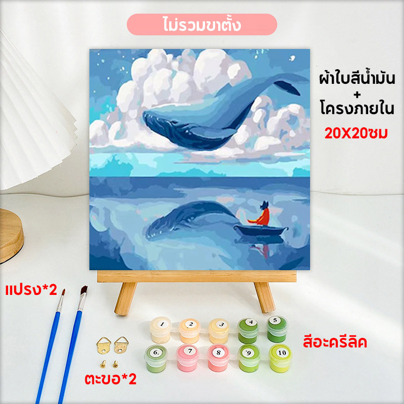 ภาพวาดสีน้ำมันดิจิตอลใส่กรอบ ภาพระบายสีตามตัวเลข 20*20ซม ภาพวาดระบายสีตามตัวเลข ของขวัญ DIY
