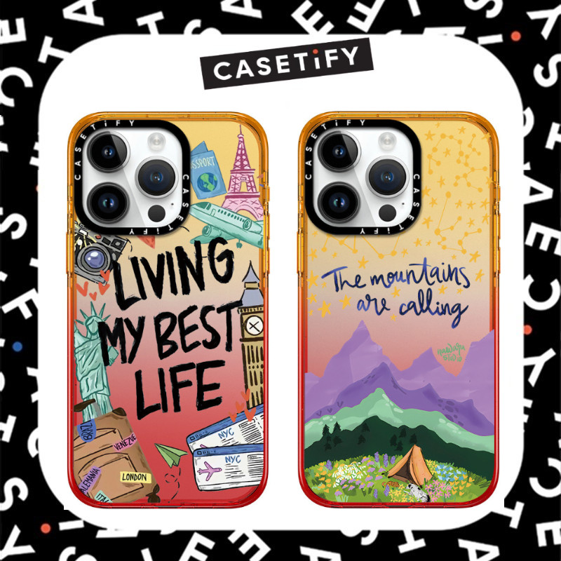 【Peach Haze】casetify LIVING MY BEST LIFE รูปแบบเคสกันกระแทกสําหรับ iPhone 16ProMax 16Pro 16 14 13 12 15 Pro Max เคสโทรศัพท์
