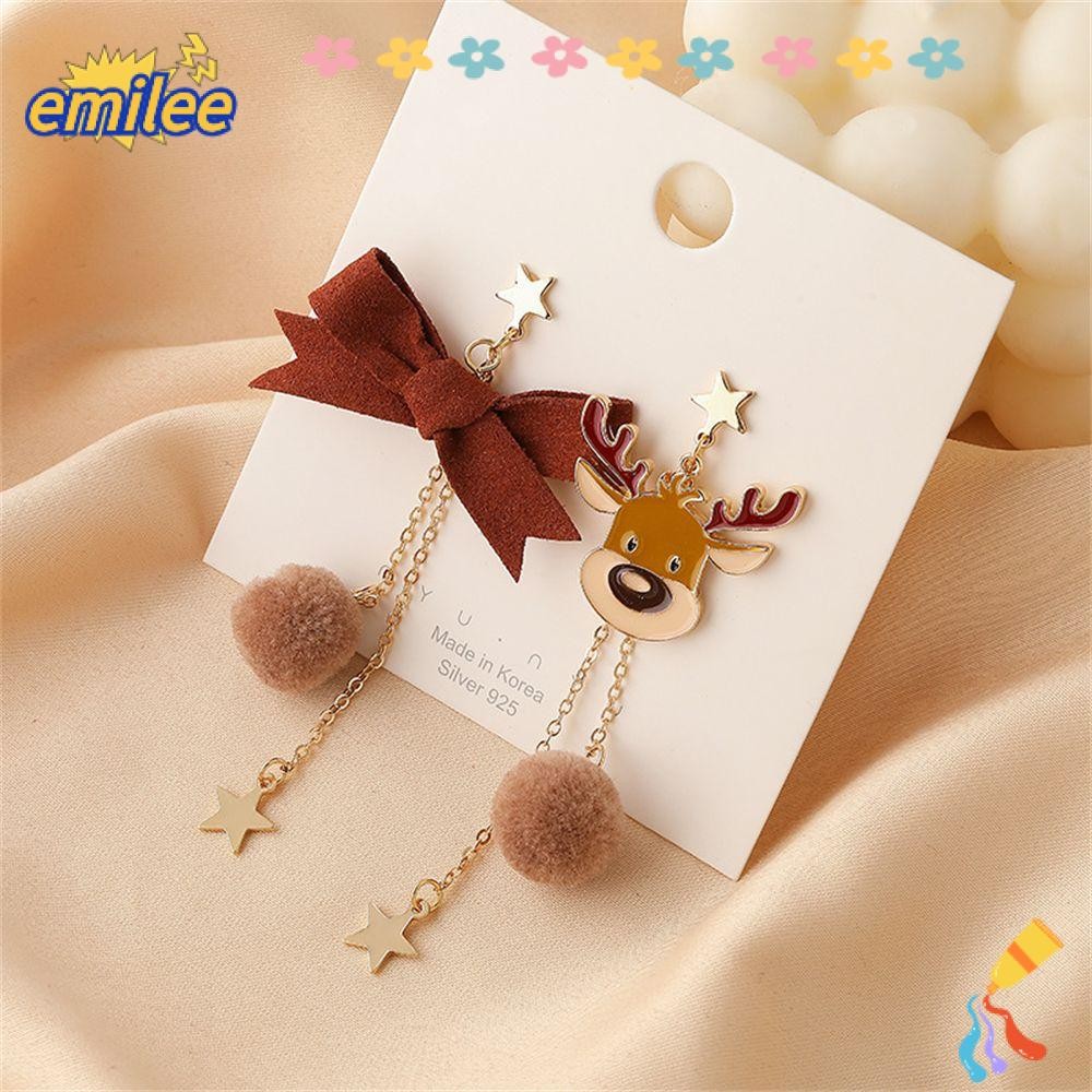 Emilee ต่างหูคริสต์มาส Creative Butterfly Knot Plush Ball เครื่องประดับแฟชั่น Xmas Deer