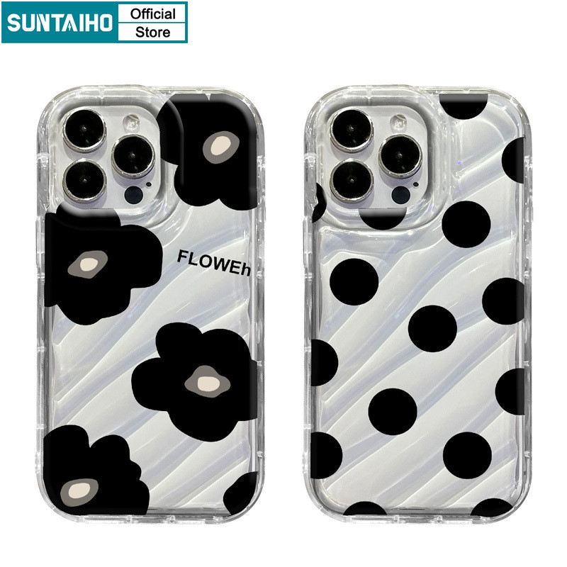 Suntaiho เคสไอโฟน Aesthetic Elegantปลอกดอกไม้สีดํารูปแบบเคสโทรศัพท์สําหรับIphone 16 15 14 12 13 11 Pro Max IP 7 8 Plus Iphon X Xs XR Xs Max TPU Soft Premiumกันกระแทกปกหลัง