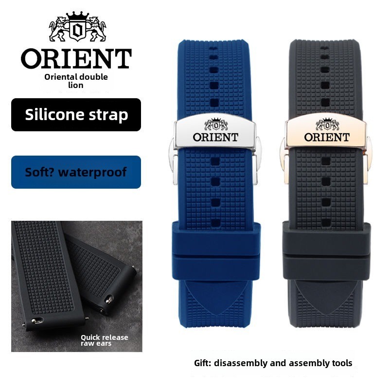 18/19/20/21/22/23/24มม.สายยางสําหรับ Orient สายนาฬิกาธรรมชาติกันน้ําสายซิลิโคนอ่อนนุ่มพร้อมหัวเข็มขัดผีเสื้อ Quick-release สายนาฬิกาเปลี่ยนสร้อยข้อมือนาฬิกา