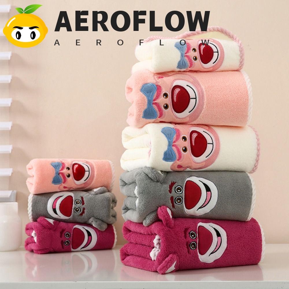 Aeroflow ผ้าเช็ดตัว, ผ้าขนหนูหมีสตรอเบอร์รี่ดูดซับซุปเปอร์หนาขึ้น, การ์ตูนนุ่มน่ารักผ้าขนหนูเช็ดหน้ากํามะหยี่ปะการังห้องน้ํา