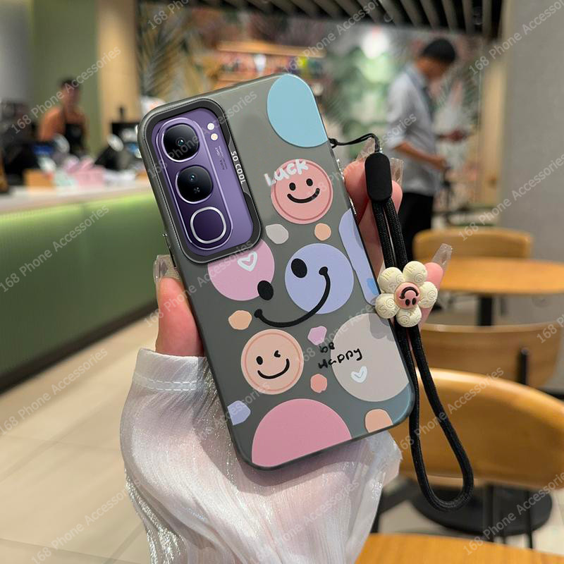 เคส Vivo Y200 5G เส้นศิลปะสีสันสดใสรอยยิ้มที่เรียบง่ายเคสโทรศัพท์กันกระแทกฝาครอบโทรศัพท์แบบแข็งด้าน