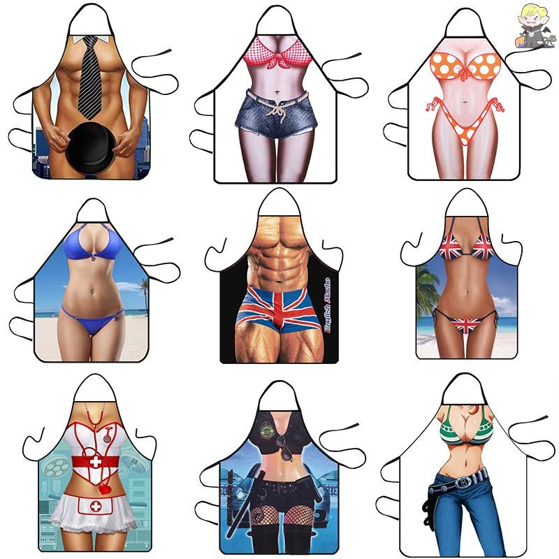 [CL] ผ้ากันเปื้อนครัวชายกล้ามเนื้อตลกเซ็กซี่ผู้หญิงทําอาหาร Pinafore เครื่องมือทําความสะอาดบ้าน TH